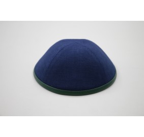 Kippah Navy Linen Hunter Green Rim