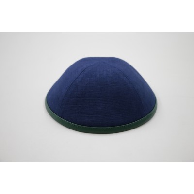 Kippah Navy Linen Hunter Green Rim