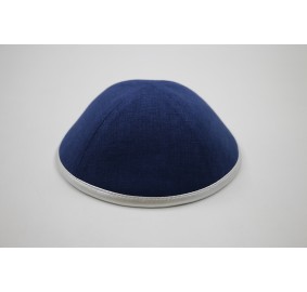 Kippah Navy Linen Silver Rim