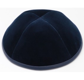 Kippah Navy Velvet with Leather Rim