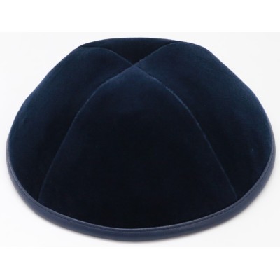 Kippah Navy Velvet with Leather Rim