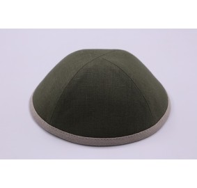 Kippah Olive Linen with Rim