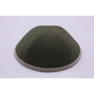 Kippah Olive Linen with Rim