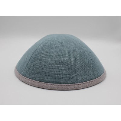 Kippah Slate Blue Linen w/Rim