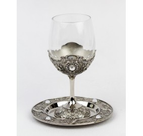 Kiddush Cup & Tray Glass & SP