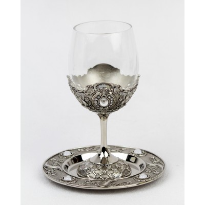 Kiddush Cup & Tray Glass & SP