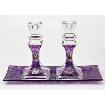 Candlesticks And Tray - Purple Crystal