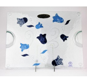 Challah Tray Glass Blue Tulip