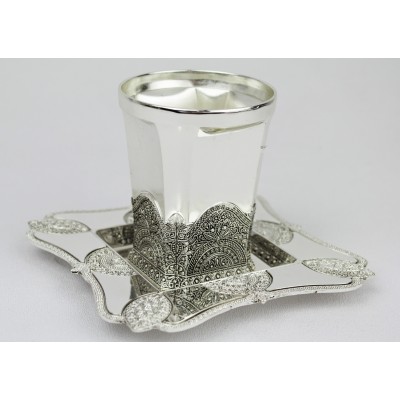 Kiddush Cup & Tray Filigree - Silverplated