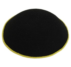 Dmc Black Knit Kippah with Yellow Rim