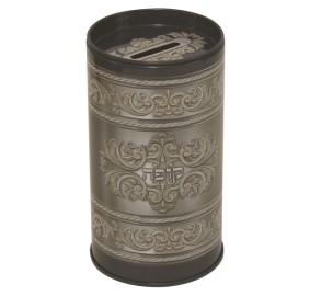 Tzedakah Box Round Grey