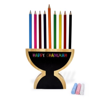 Wooden Menorah Pencil Holder