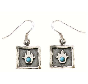 Sterling Silver Earrings - Hamsa With Turquoise