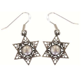 Sterling Silver Earrings - Star Of David Pearl