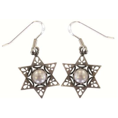 Sterling Silver Earrings - Star Of David Pearl