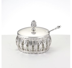 Honey Dish Silvertone with Spo