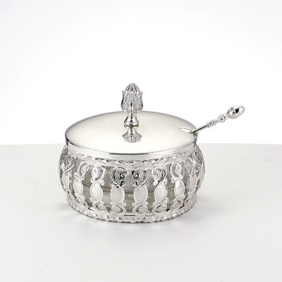 Honey Dish Silvertone with Spo