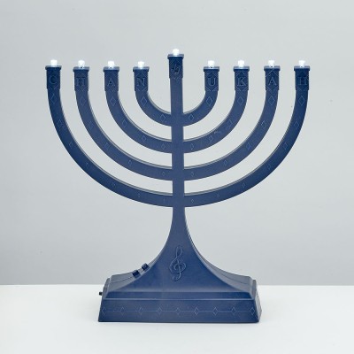 Navy Dancing Lights Musical Menorah