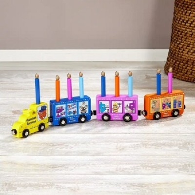 My Play Wood Train Menorah with Removable Wood Candles