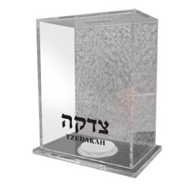 Tzedaka Box Lucite Silver