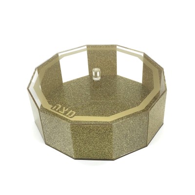 Lucite Matzah Box Hexagon Gold