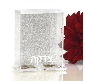 Silver Glitter Lucite Tzedakah Box