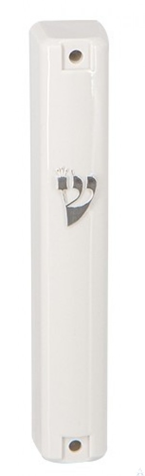 Mezuzah Cover White 12cm Silver Shin