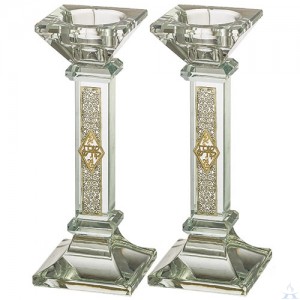 Crystal Candlesticks with Metal  Plaque
