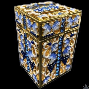 Tzedaka Box Pomegranates Blue Jeweled