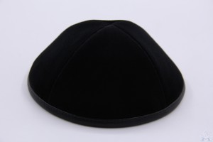Kippah Black Velvet Leather Rim