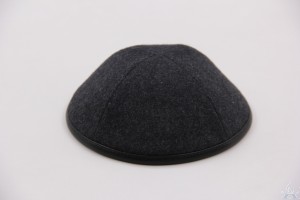 Kippah Grey Wool with Black Leather Rim