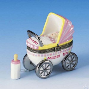 Baby Girl Carriage Hinged Box With Bottle